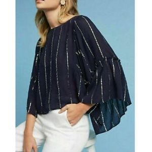 Anthropologie Floreat Navy Bell Sleeved Blouse